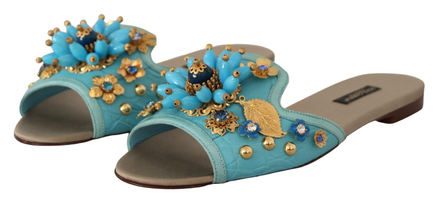 Sandales Dolce & Gabbana Blue Crystal en cuir exotique Blue Crystal