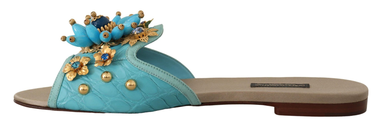 Sandales Dolce & Gabbana Blue Crystal en cuir exotique Blue Crystal