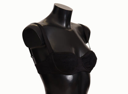 Soutien-gorge balconnet en satin et dentelle à pois noirs Dolce & Gabbana