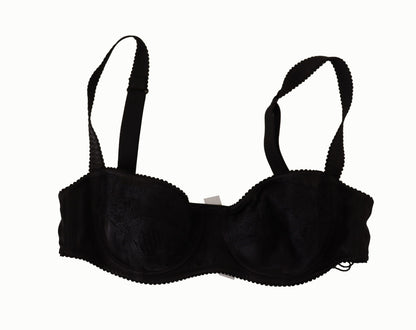 Soutien-gorge balconnet en satin et dentelle à pois noirs Dolce & Gabbana