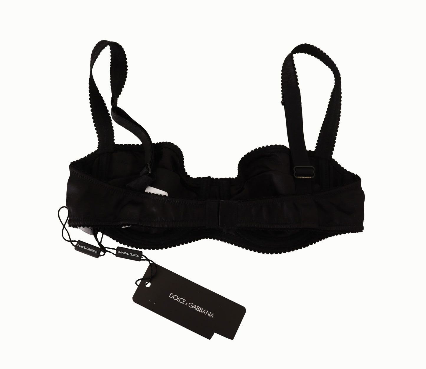 Soutien-gorge balconnet en satin et dentelle à pois noirs Dolce & Gabbana