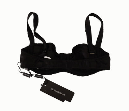 Soutien-gorge balconnet en satin et dentelle à pois noirs Dolce & Gabbana