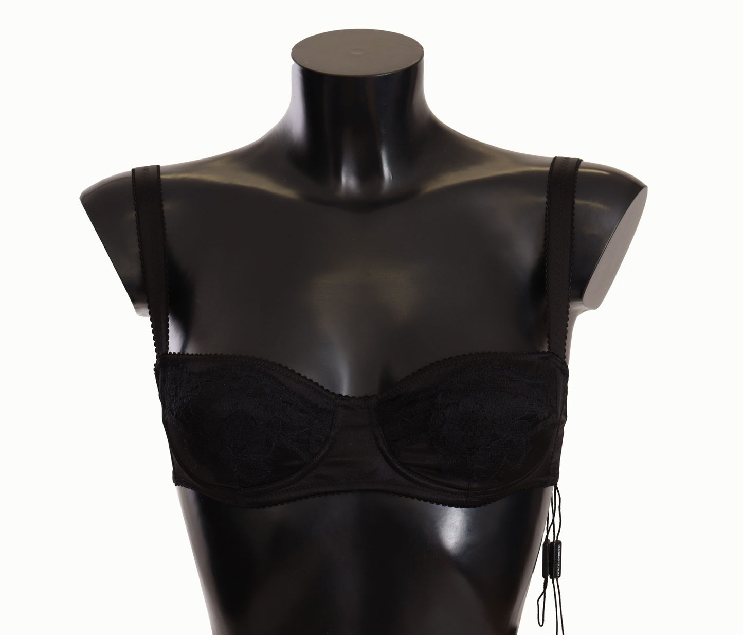 Soutien-gorge balconnet en satin et dentelle à pois noirs Dolce & Gabbana