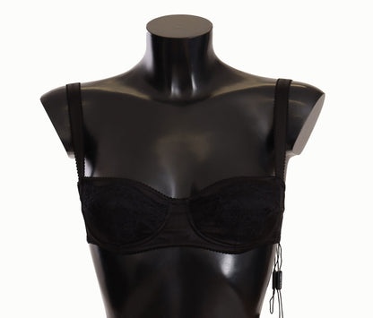 Soutien-gorge balconnet en satin et dentelle à pois noirs Dolce & Gabbana
