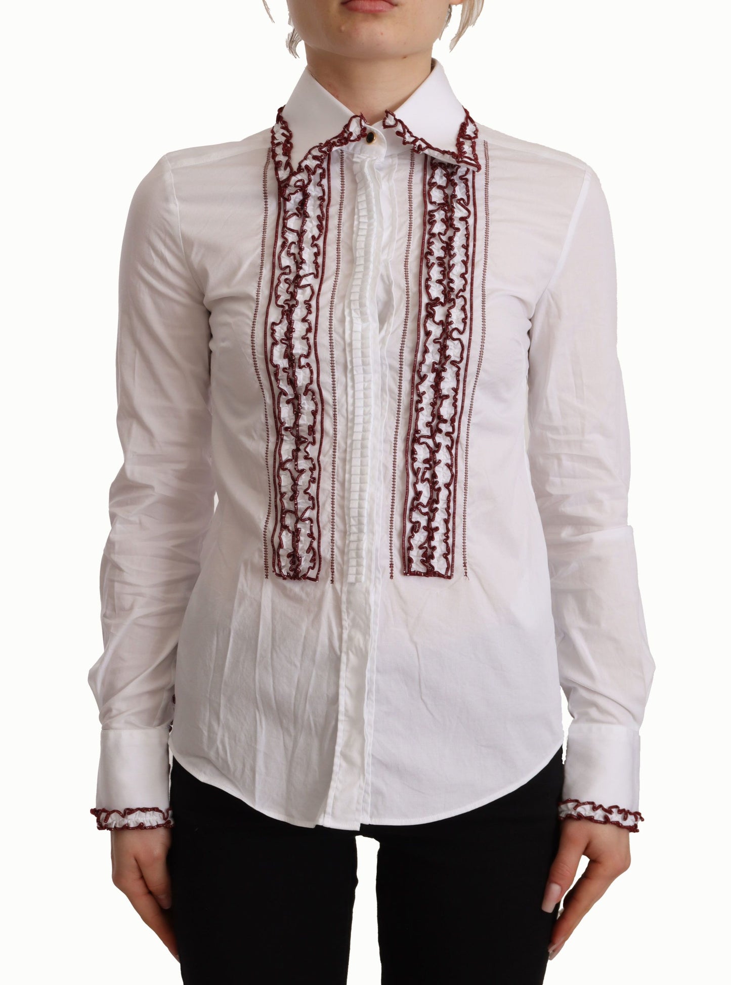 Chemisier Dolce & Gabbana en Coton Blanc Dentelle Manches Longues Col Volants