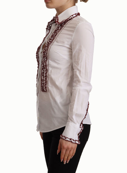 Chemisier Dolce & Gabbana en Coton Blanc Dentelle Manches Longues Col Volants