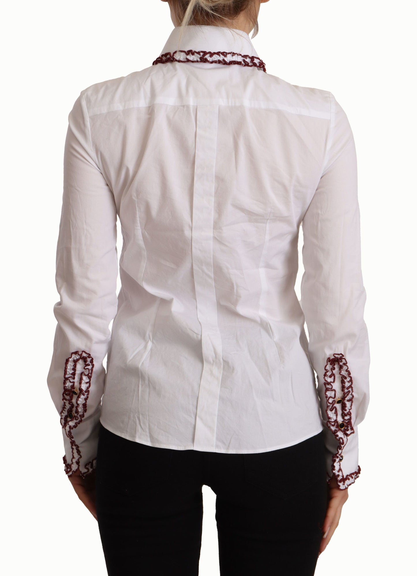Chemisier Dolce & Gabbana en Coton Blanc Dentelle Manches Longues Col Volants