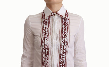 Chemisier Dolce & Gabbana en Coton Blanc Dentelle Manches Longues Col Volants