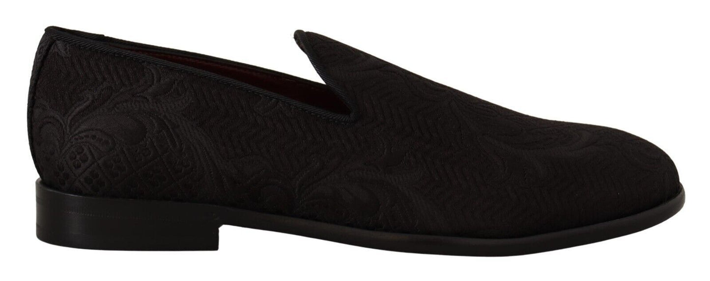 Chaussons Mocassins Dolce & Gabbana en Brocart Floral Noir