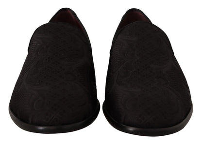 Chaussons Mocassins Dolce & Gabbana en Brocart Floral Noir