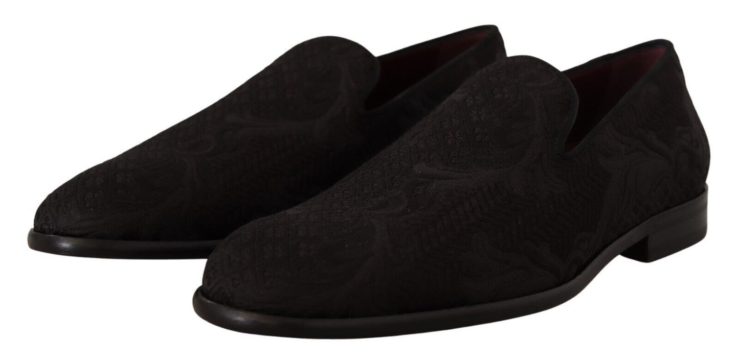 Chaussons Mocassins Dolce & Gabbana en Brocart Floral Noir