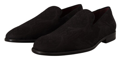 Chaussons Mocassins Dolce & Gabbana en Brocart Floral Noir