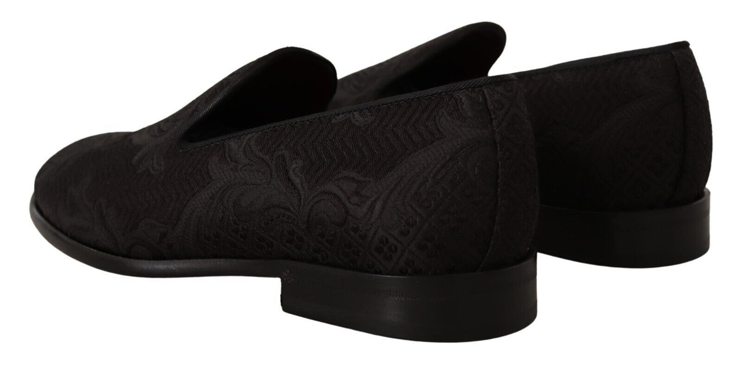 Chaussons Mocassins Dolce & Gabbana en Brocart Floral Noir