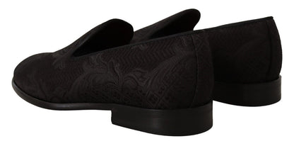 Chaussons Mocassins Dolce & Gabbana en Brocart Floral Noir