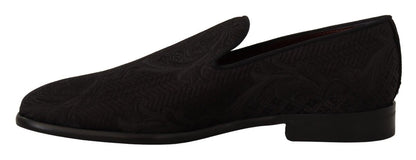 Chaussons Mocassins Dolce & Gabbana en Brocart Floral Noir