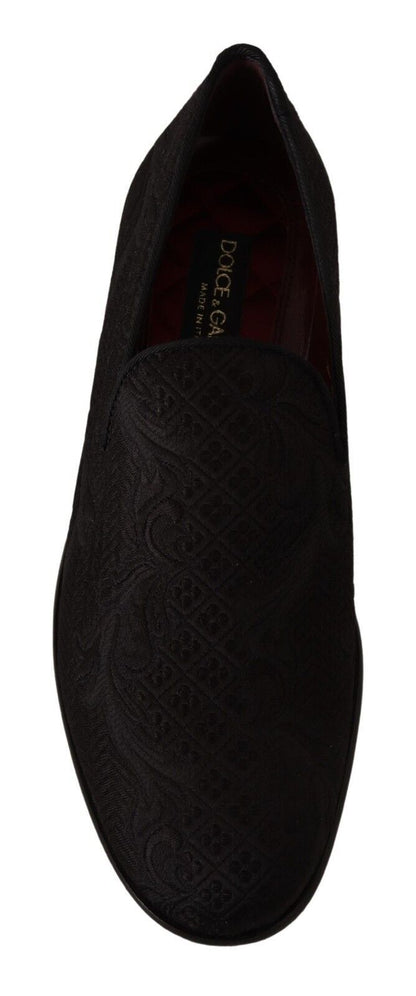 Chaussons Mocassins Dolce & Gabbana en Brocart Floral Noir