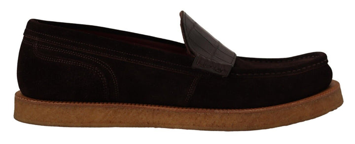 Chaussures mocassins plates à enfiler en cuir suédé marron Dolce & Gabbana