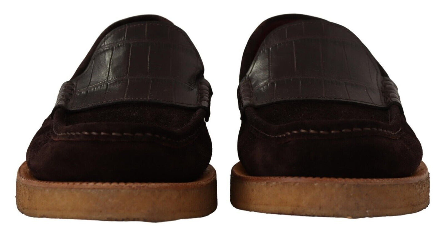 Chaussures mocassins plates à enfiler en cuir suédé marron Dolce & Gabbana