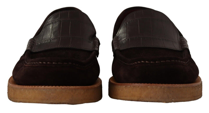 Chaussures mocassins plates à enfiler en cuir suédé marron Dolce & Gabbana