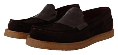 Chaussures mocassins plates à enfiler en cuir suédé marron Dolce & Gabbana