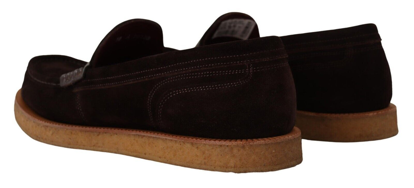 Chaussures mocassins plates à enfiler en cuir suédé marron Dolce & Gabbana