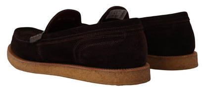 Chaussures mocassins plates à enfiler en cuir suédé marron Dolce & Gabbana