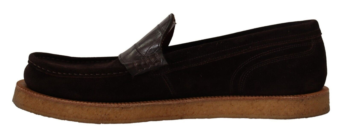 Chaussures mocassins plates à enfiler en cuir suédé marron Dolce & Gabbana