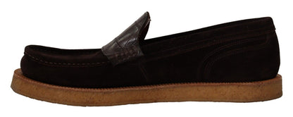 Chaussures mocassins plates à enfiler en cuir suédé marron Dolce & Gabbana