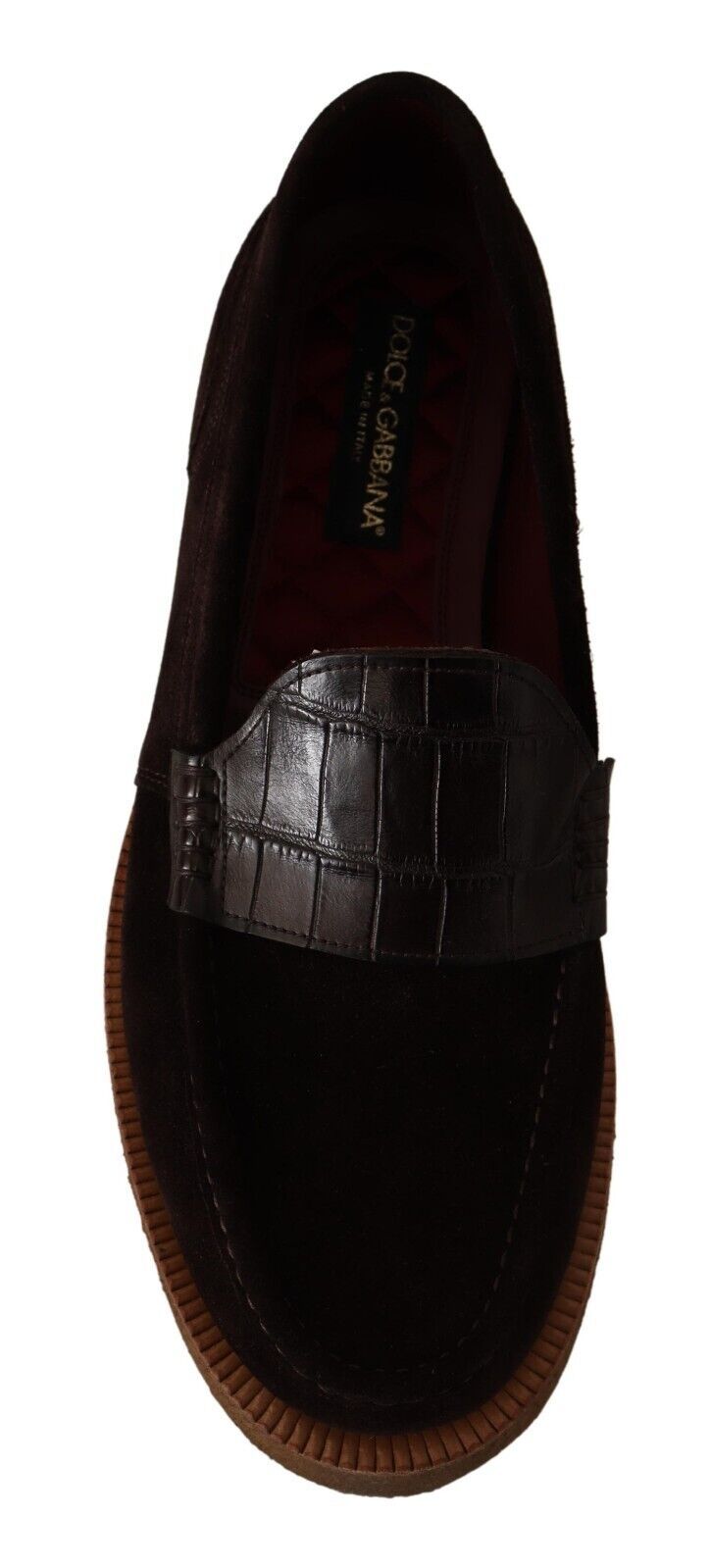 Chaussures mocassins plates à enfiler en cuir suédé marron Dolce & Gabbana