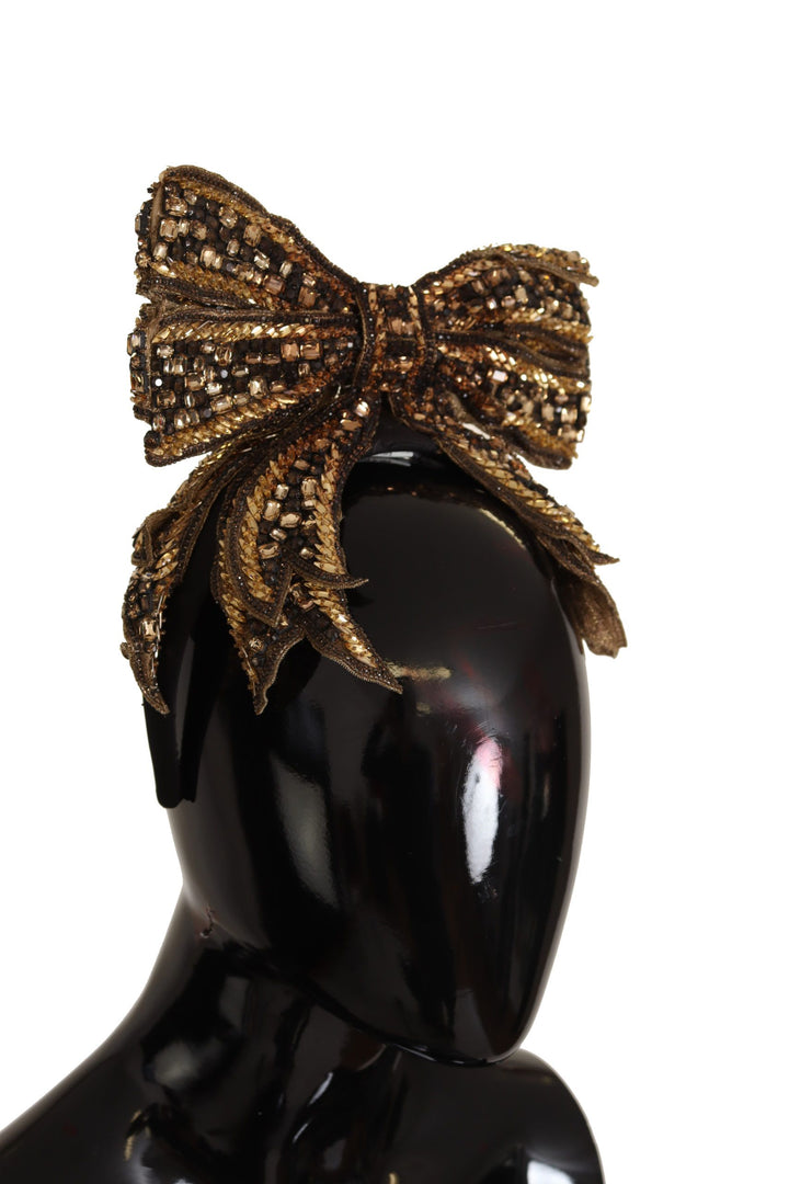 Serre-tête diadème Dolce & Gabbana en soie avec nœud à sequins et perles de cristal dorées