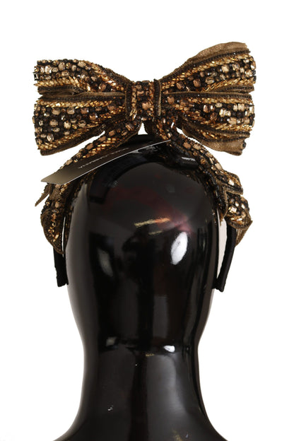Serre-tête diadème Dolce & Gabbana en soie avec nœud à sequins et perles de cristal dorées