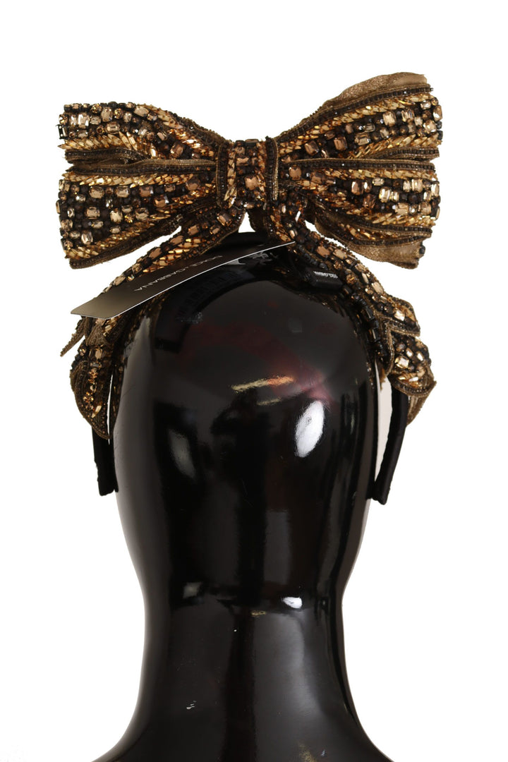 Serre-tête diadème Dolce & Gabbana en soie avec nœud à sequins et perles de cristal dorées