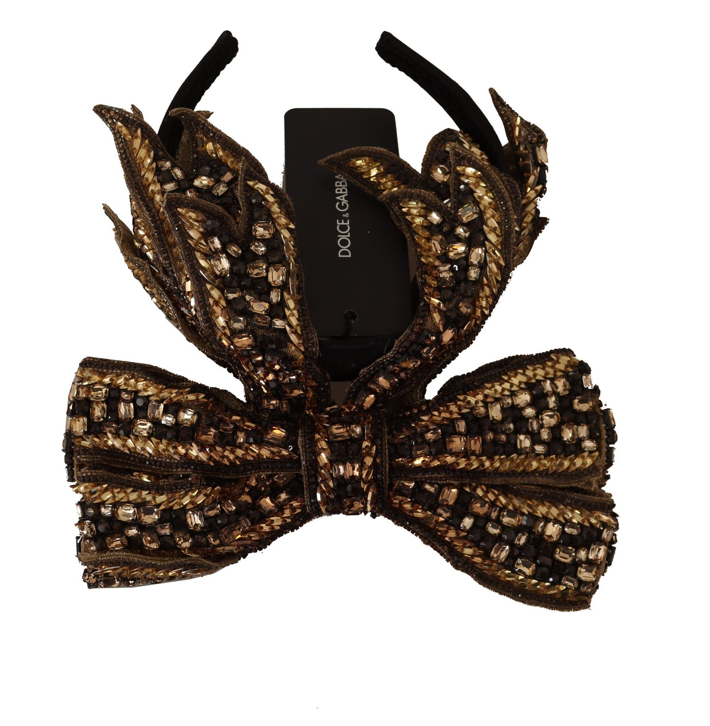 Serre-tête diadème Dolce & Gabbana en soie avec nœud à sequins et perles de cristal dorées