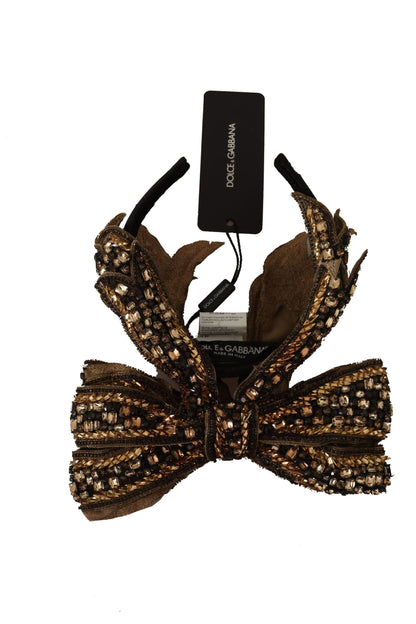 Serre-tête diadème Dolce & Gabbana en soie avec nœud à sequins et perles de cristal dorées