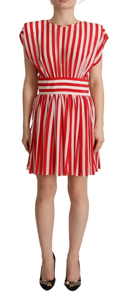 Robe trapèze courte en soie à rayures rouges et blanches Dolce & Gabbana