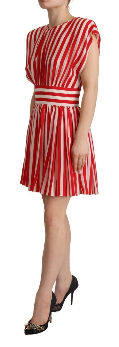Robe trapèze courte en soie à rayures rouges et blanches Dolce & Gabbana