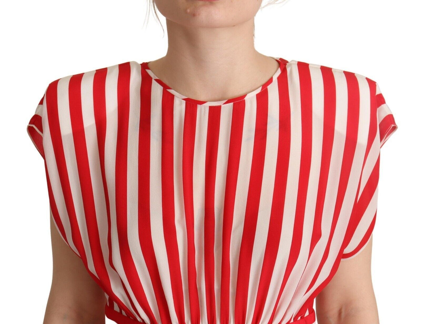 Robe trapèze courte en soie à rayures rouges et blanches Dolce & Gabbana