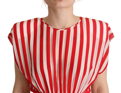 Robe trapèze courte en soie à rayures rouges et blanches Dolce & Gabbana