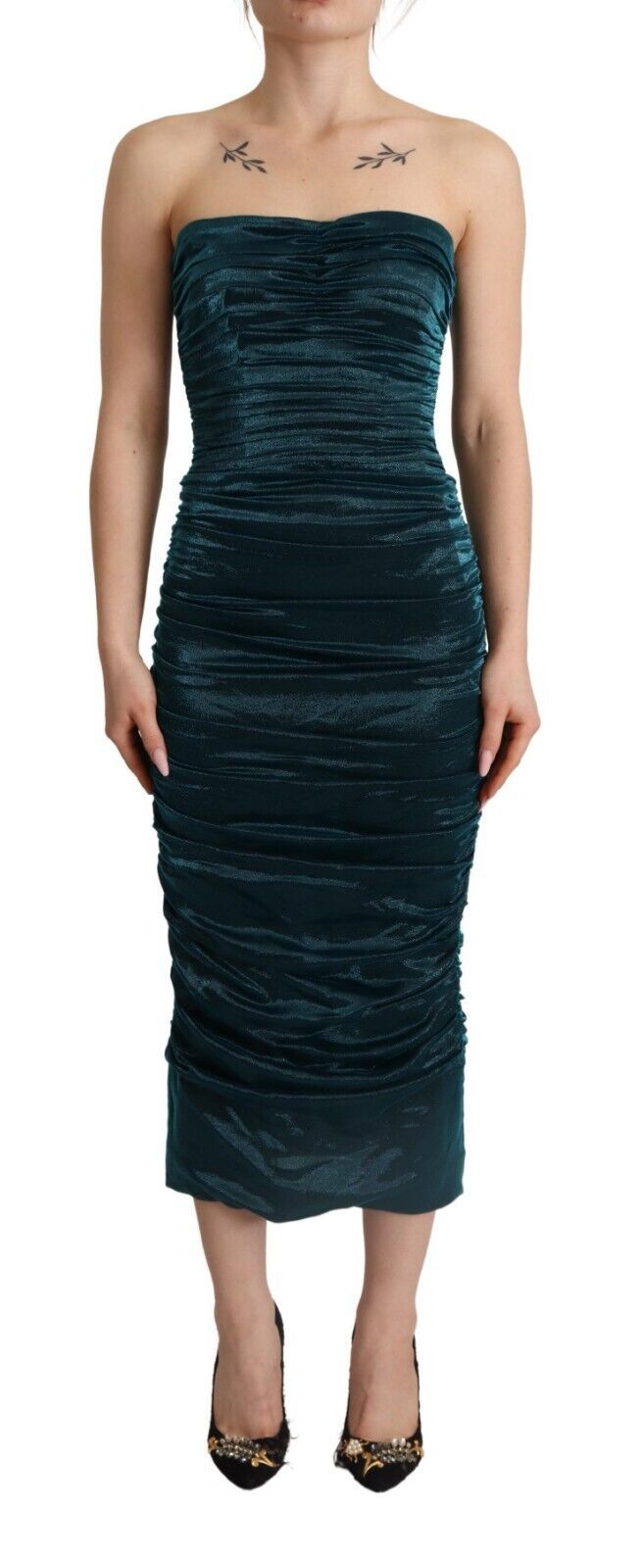 Robe midi drapée à bustier turquoise Dolce & Gabbana