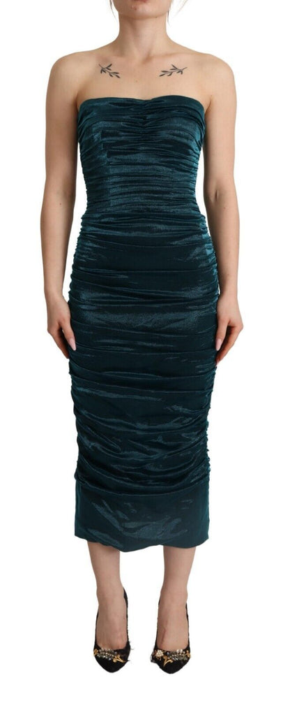 Robe midi drapée à bustier turquoise Dolce & Gabbana
