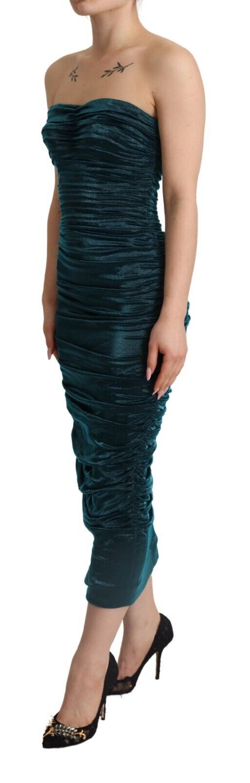 Robe midi drapée à bustier turquoise Dolce & Gabbana