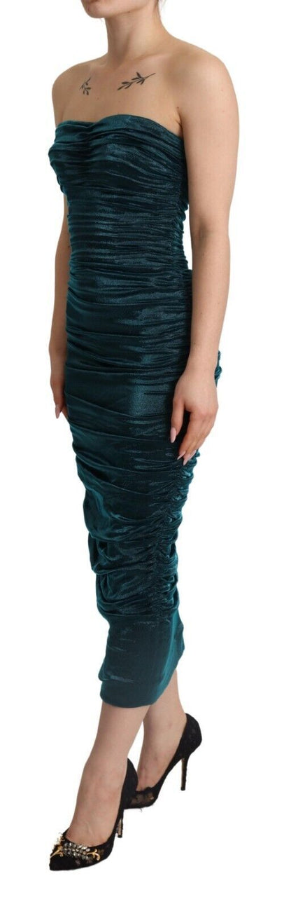 Robe midi drapée à bustier turquoise Dolce & Gabbana