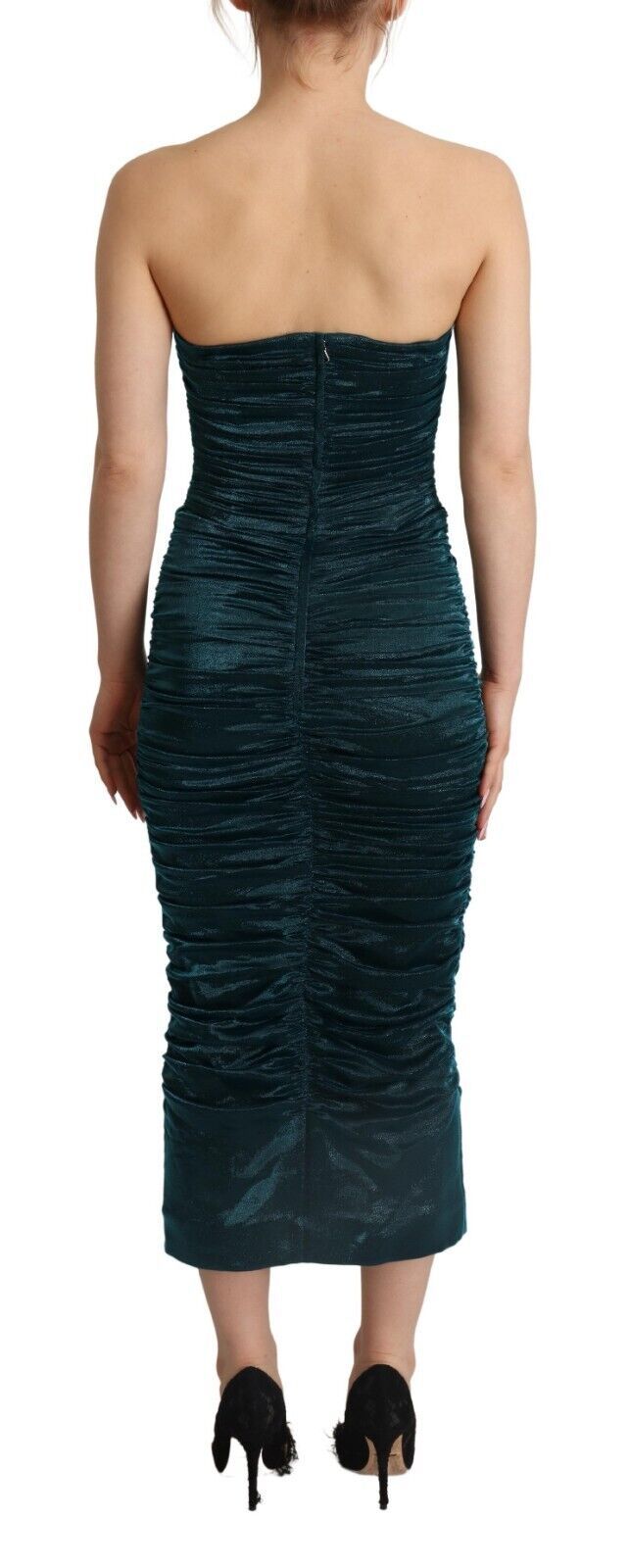 Robe midi drapée à bustier turquoise Dolce & Gabbana