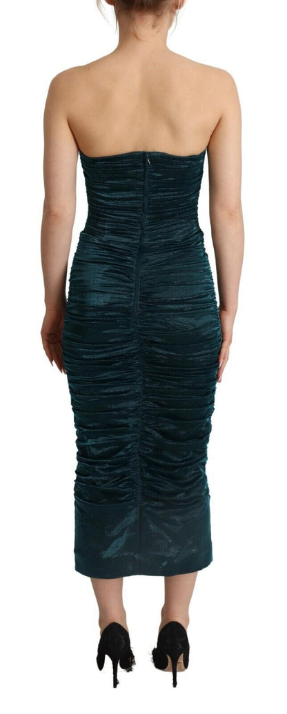 Robe midi drapée à bustier turquoise Dolce & Gabbana