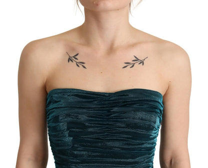 Robe midi drapée à bustier turquoise Dolce & Gabbana