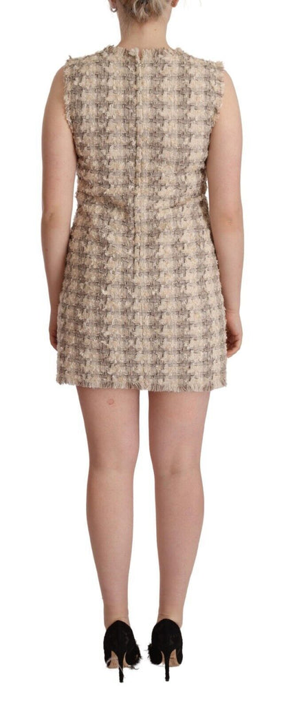 Robe courte droite sans manches à carreaux beige Dolce & Gabbana