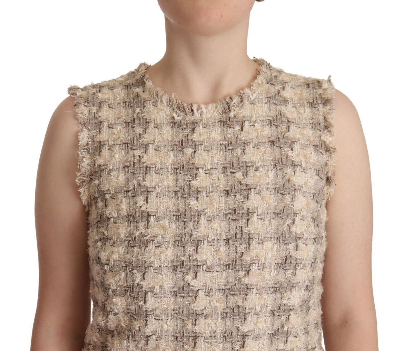 Robe courte droite sans manches à carreaux beige Dolce & Gabbana