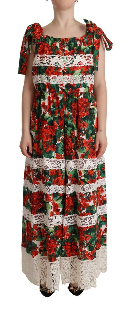 Longue robe maxi Dolce & Gabbana en dentelle imprimé géranium multicolore