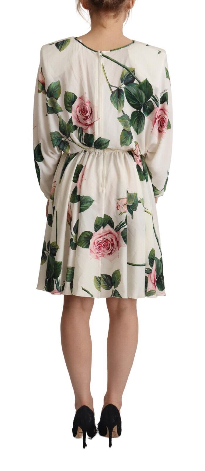 Robe longue à manches longues Dolce & Gabbana avec imprimé roses blanches