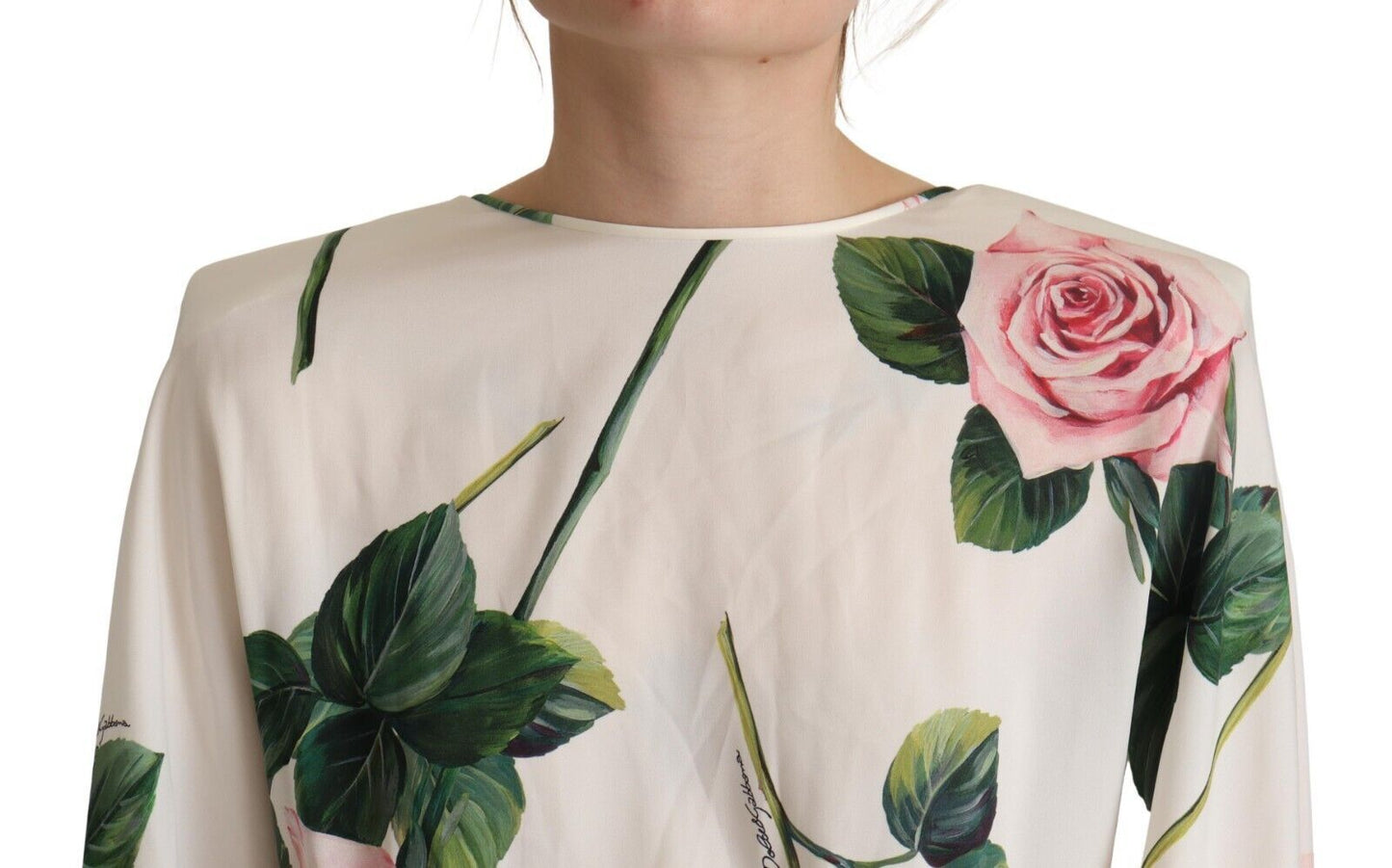 Robe longue à manches longues Dolce & Gabbana avec imprimé roses blanches